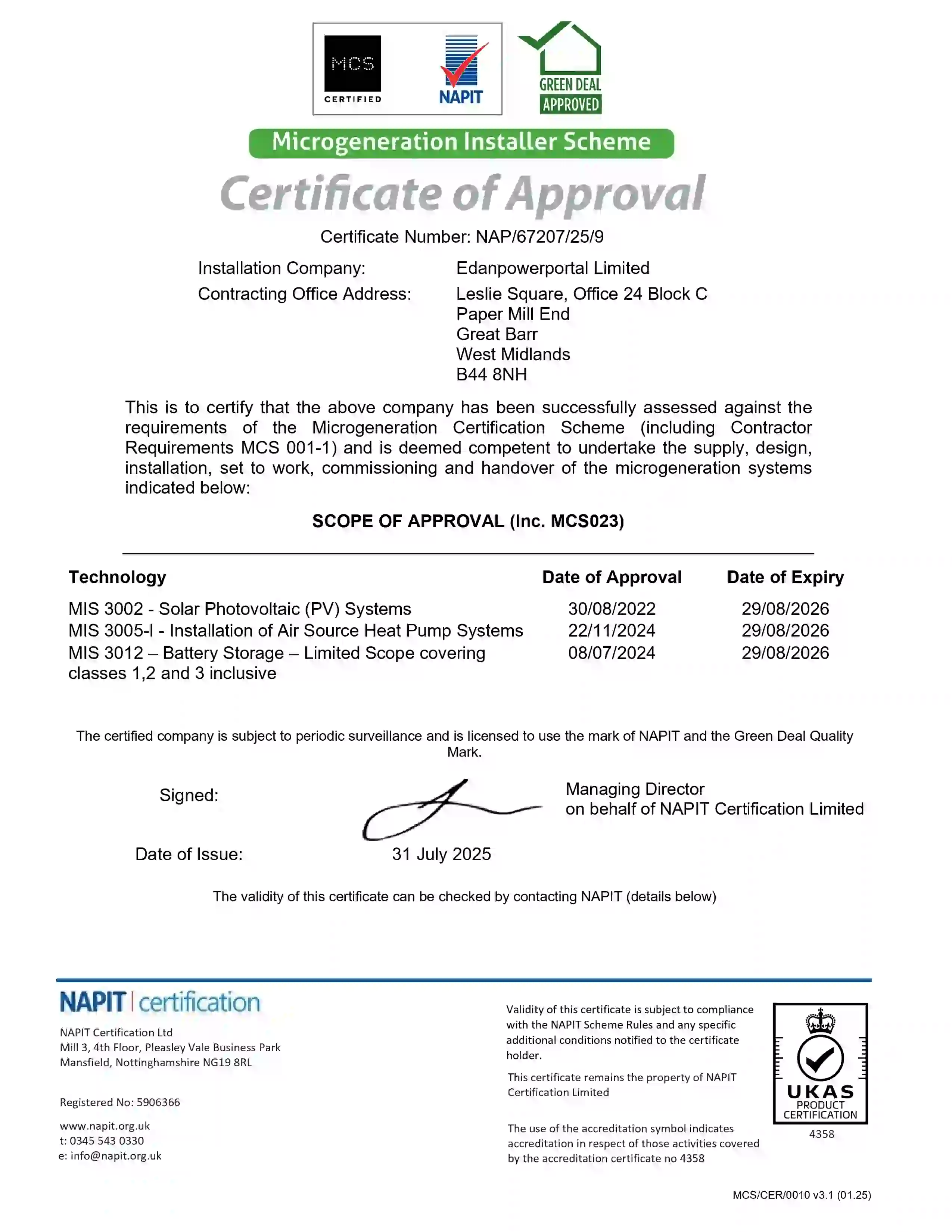 Certificate Of Approval